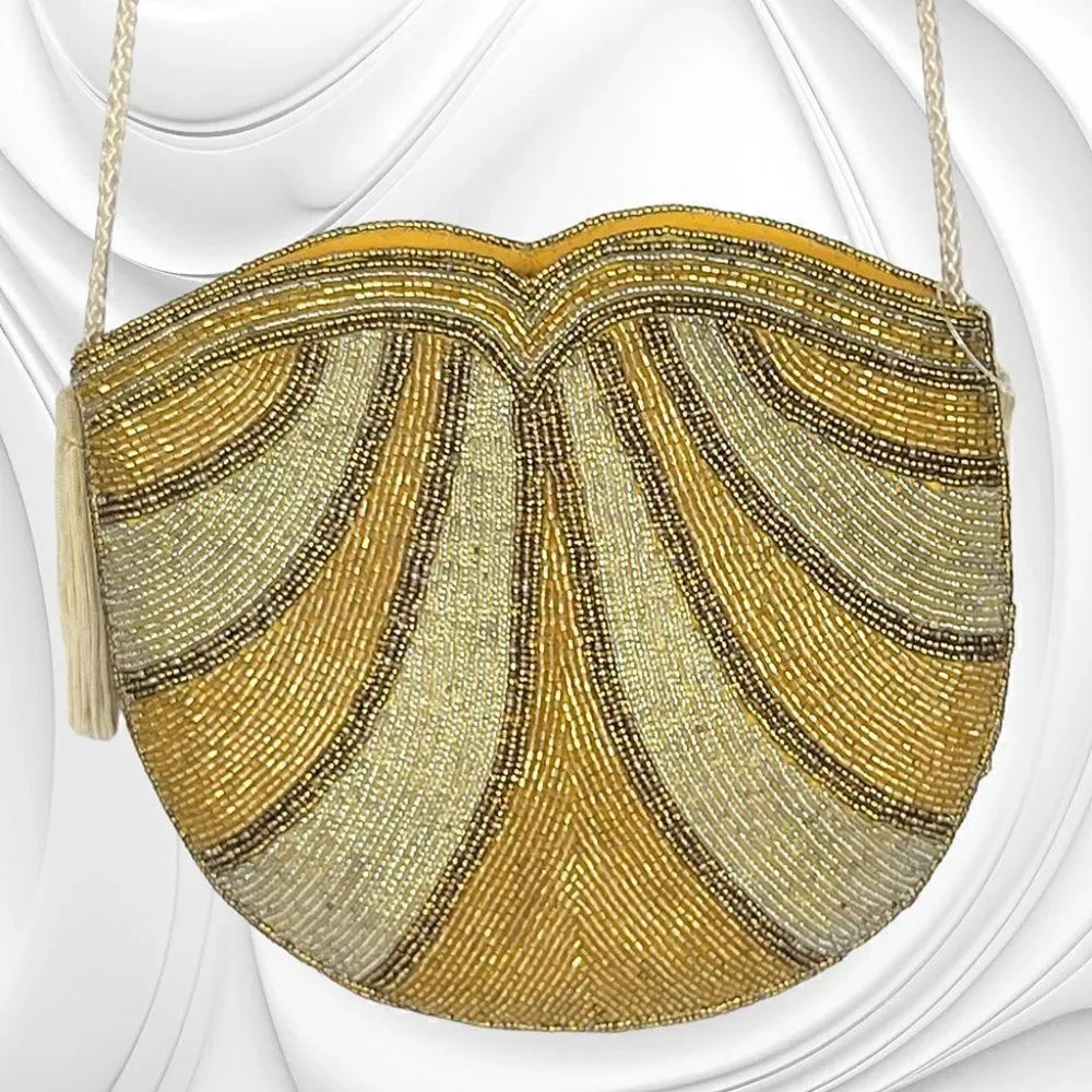 Vintage beaded scallop yellow/gold evening purse